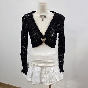 COLZA Japanese brand black lace short long sleeve cardigan